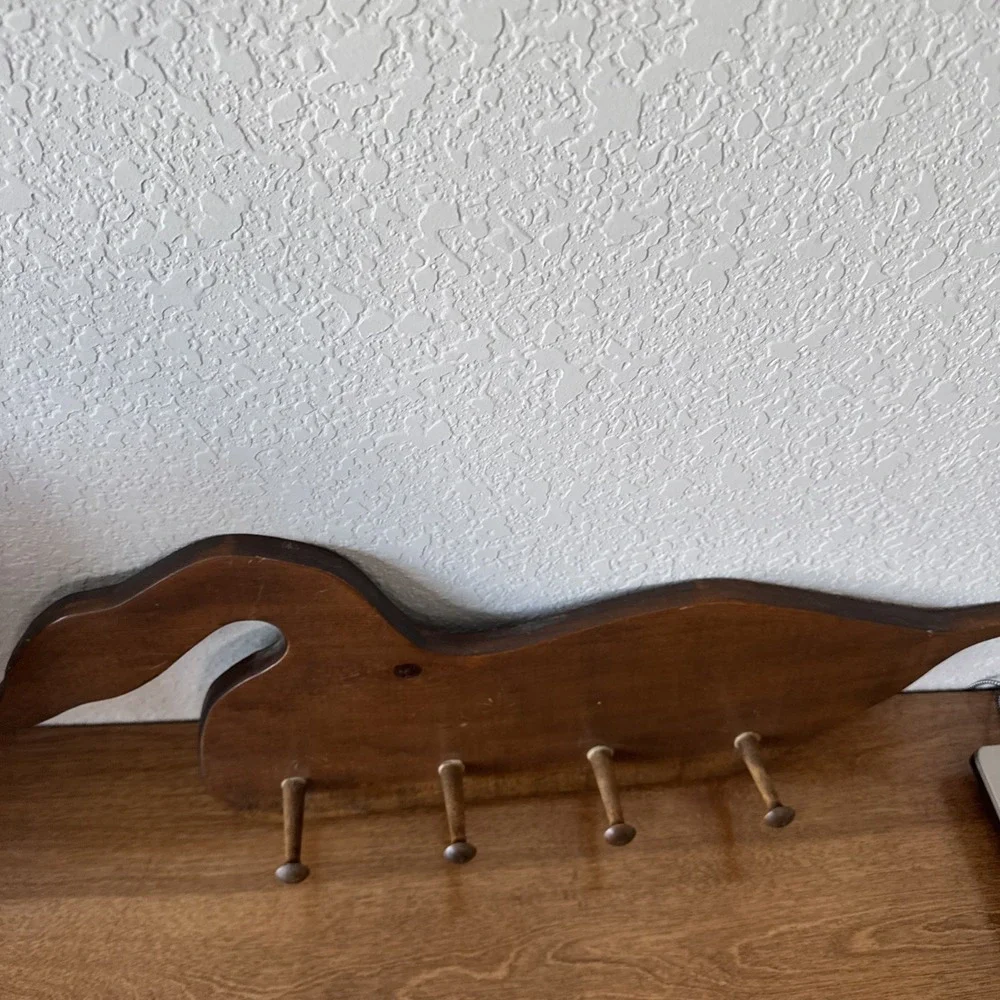 Vintage Handmade Wood Goose Silhouette Hanger W/ 4 Pegs Cottage Core Farmhouse